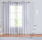 Treatmentex Pompom Sheer Curtains for Bedroom Windows 72" Light Grey Linen Texture Curtain Panels for Living Room Office 2panels