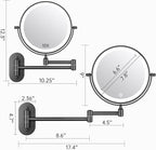 FASCINATE Rechargeable Wall Mounted Lighted Vanity Mirror 8 Inch 1X/10X Magnifying Makeup Mirror with 3 Color Lights, Double Sided Dimmable, 360 Degree Screen Touch,Bathroom Shaving Mirror (Black)