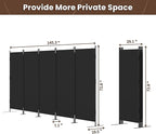 JAXPETY Room Divider 5 Panel Privacy Screen Wall Dividers for Room Separation Flexible Partition Folding Portable Room Partition for Office 145" W x 73" H, Black