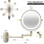 9" Wall Mounted Lighted Makeup Mirror,4000mAh Rechargeable Double Sided 1X/10X Magnifying Mirror with Light,3 Color Lights,Touch Dimmable,Extended Arm 360 Rotation Wall Mounted Makeup Mirror