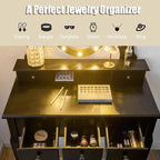 Giantex Vanity Table Set with 12 Lights Mirror, Bedroom Makeup Dressing Table with 360° Rotating Oval Mirror, 5 Drawers and Shelf, Modern Makeup Table with Cushioned Stool for Girls Women (Black)