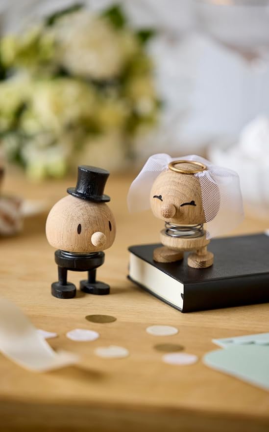 Hoptimist Wedding Groom Raw Oak, Wood, Home Decor Ornament - Scandinavian Design, Wood W/Metal Spring, Small - Creates cheerful movement