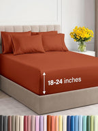 Extra Deep King Sheet Set - 6 Piece Breathable & Cooling Sheets - Hotel Luxury Bed Sheets Set - Easy & Secure Fit - Soft, Wrinkle Free & Comfy Sheets Set - Terracotta Sheet Set with Extra Deep Pockets
