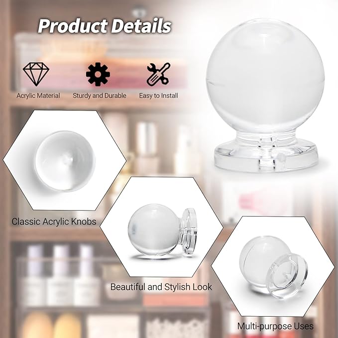MroMax 6pcs Tiny Pull Handle Round Acrylic Mini Knob 16mm Diameter Clear Shiny Knob Cute Decoration for Jewelry Box, Gift Case and Makeup Box