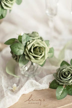 Ling's moment Artificial Flowers 25Pcs Elf Green Roses Decor w/Stems,3" Real Touch DIY Foam Floral for Wedding Bouquet/Centerpieces, Outdoors Party Backdrop, Room/Table, and Garden/Pot Decorations