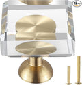 12-Pack 1-1/4-Inch White Cabinet Glass Crystal knobs Brass Drawer Round Knobs Dresser Pulls, Gold Hardware Kitchen Closet knobs for Bifold Doors (Square-1.2inch, 12-Pack)