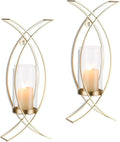 Sconces Wall Decor Set of 2 Hurricane Candle Holder - Modern Decorative Candle Wall Sconce Golden Metal Wall Mount Gold Decorations for Living Room Bedroom Bathroom Hallway Outdoor