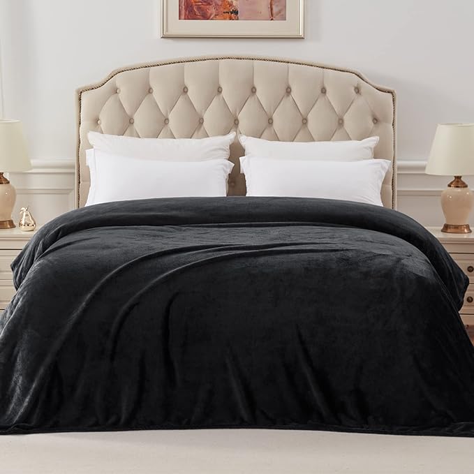 Exclusivo Mezcla Fleece Blanket Queen Size for Bed, Super Soft and Warm, All Season Use, Cozy, Plush, Lightweight, 90x90 Inches, Black