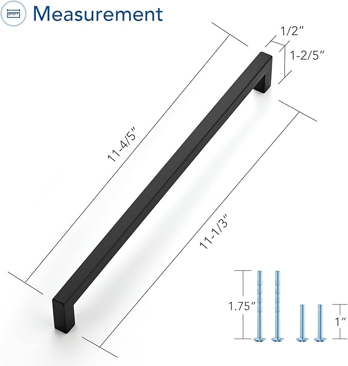 Ravinte 25 Pack Square Cabinet Pulls 11-1/3 Inch Black Kitchen Cabinet Handles Matte Black Kitchen Hardware for Cabinet Black Drawer Pulls Drawer Handles Come with Screwdriver