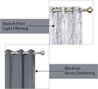 BONZER Mix and Match Curtains - 2 Pieces Branch Print Sheer Curtains and 2 Pieces Blackout Curtains for Bedroom Living Room Grommet Window Drapes, 54x108 Inch/Panel, Light Grey, Set of 4 Panels
