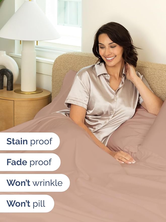 Extra Deep Twin XL Sheet Set - 4 Piece Breathable & Cooling Sheets - Hotel Luxury Bed Sheets Set - Easy & Secure Fit - Soft, Wrinkle Free & Comfy Sheets Set - Mauve Sheet Set with Extra Deep Pockets
