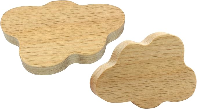 6 Pack Cloud Wooden Knobs, Decorative Wood Dresser Knobs Boho Cabinet Handles, Room Handles for Nursery Decor(Large)