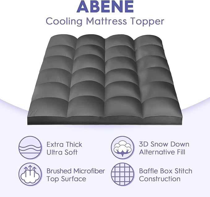 ABENE Mattress Topper for Back Pain Relief, Extra Thick Mattress Pad Pillowtop, Soft Mattress Protector Cover with 8"-21" Deep Pocket, Overfilled Down Alternative Filling (Gray, Short Queen)