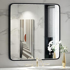 36X36 Inch Black Frame Bathroom with Lights,Wall Mounted Lighted Vanity Mirror,Anti Fog Dimmable Led Mirror for Makeup(Horizontal/Vertical)