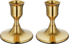 Brass Gold Taper Candle Holders Set of 2, Vintage Metal Candlestick Holders for Dinner Room Table Centerpiece or Mantel Wedding Party Decor