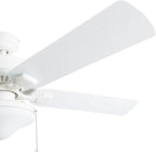 Honeywell Ceiling Fans Belmar 52 Inch Ceiling Fan With Light, Indoor/Outdoor Ceiling Fan with Pull Chain, LED Tri-Mount 5 Blade Design, ETL Damp Rated, White (50513-01)