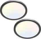 zemty 2Pack LED Ceiling Light Fixture 6.5 Inch, 12W 1200lm Ceiling Mount Light Fixtures, Adjustable 3000K 4000K 6500K, Round Flat Ceiling Lamp for Bathroom Closet Hallway Laundry (Black)