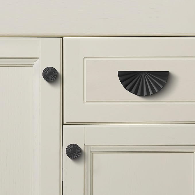 5 Pack 3 Inch (76mm) Matte Black Cabinet Pulls Cup Flat Drawer Handles Kitchen Cupboard Pull Bathroom Dresser Sunflower Handle Unique Hardware for Furniture Door Wardrobe Hardware TYH-MB-5