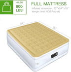 YENING Full Size Air Mattress with Built in Pump Raised Double Blow up Bed Inflatable Camping Airbed Electric 18 Inch Tall Beige