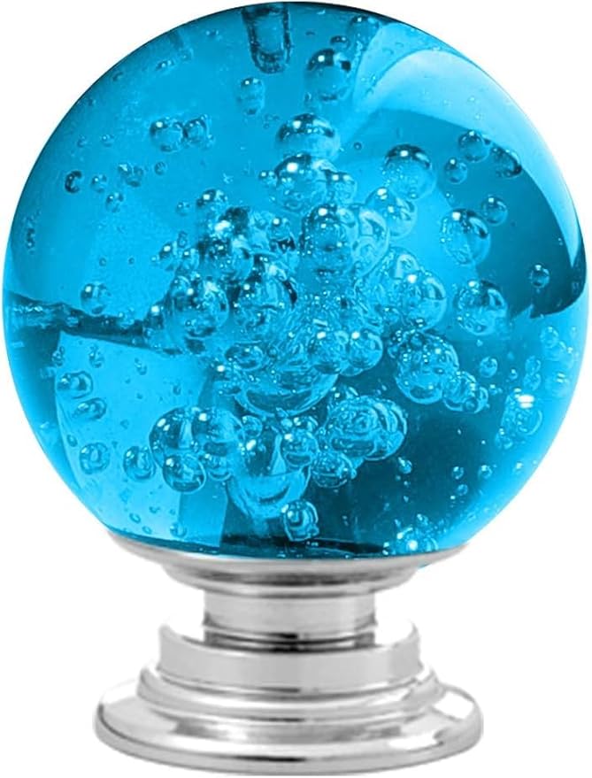 12 Pcs 30mm Round Shape Bubble Crystal Glass Cabinet Knobs with Screws Drawer Knob Pull Handle Used for Kitchen, Dresser, Door, Cupboard (Azure)