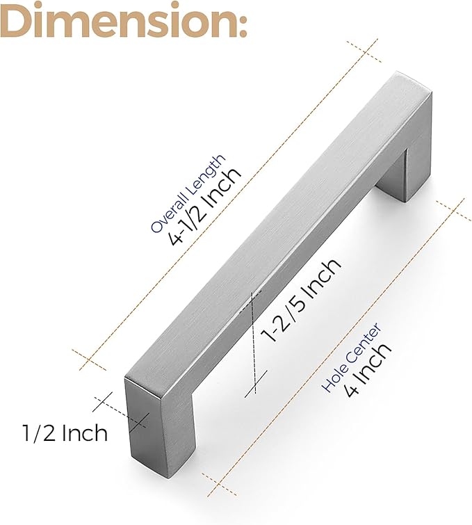 Ravinte 20 Pack 4 Inch Square Cabinet Handles - Satin Nickel & Brushed Nickel Drawer Pulls - Kitchen Cabinet Hardware