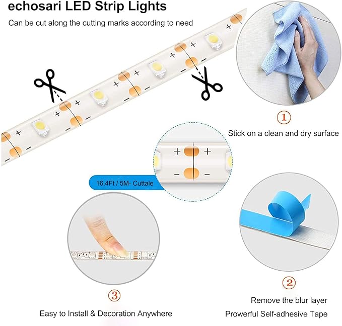 echosari Strip Lights Battery Operated, 16.5Ft 150 LED 2835 SMD Closet Strip Lights with Remote for Bedroom, Kitchen, Cabinet Décor (Warm White)