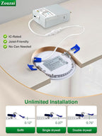 zouzai 12 Pack 4 Inch 5CCT Ultra-Thin LED Recessed Ceiling Light with Junction Box, 2700K/3000K/3500K/4000K/5000K Selectable, 9W Eqv 80W, Dimmable, led can Lights - ETL and Energy Star Certified