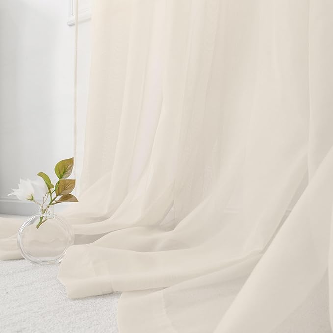 HUTO Beige Peach Sheer Curtains 54 inches Long for Bedroom Top Rod Pocket Sheer Window Panels Curtains for Nursery Living Room 52 by 54 Inch Length Set of 2