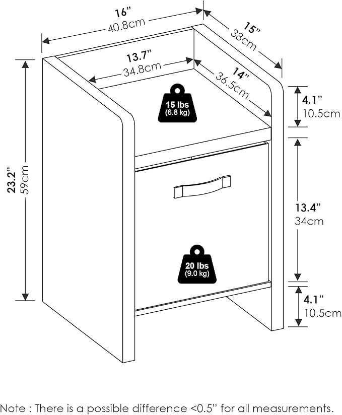 Furinno Viola Side Table, Thick Frame End Table with Storage Bin, Night Stand, Bedside Table, for Living Room, Bedroom, Dark Oak