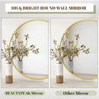 BEAUTYPEAK 32 Inch Round Mirror, Metal Frame Circle Mirror, Wall Mounted for Entryway, Bathroom, Vanity, Living Room, Gold