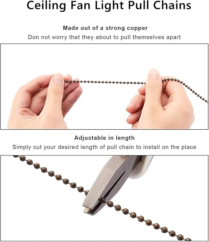 Ceiling Fan Pull Chain Set, 4 Pieces Bulb and Fan Pattern Pull Chain Extension, 12 Inch Chain Extender With Ball Chains Connector (ORB)