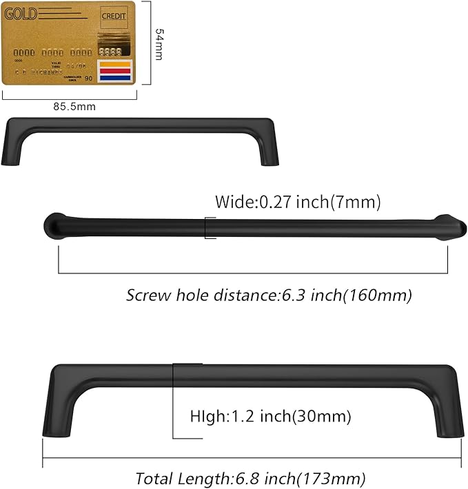 Amerdeco 10 Pack Matte Black Cabinet Pulls 6.3 Inch(160MM) Hole Centers Kitchen Cabinet Handles Hardware Kitchen Handles for Cabinets Cupboard Handles Drawer Pulls ZH0041