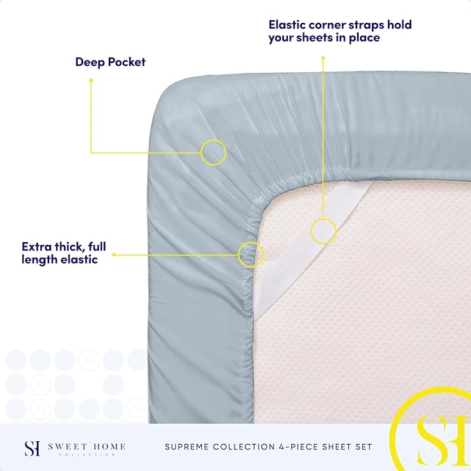 Twin XL Sheets - Breathable Luxury Sheets with Full Elastic & Secure Corner Straps Built In - 1800 Supreme Collection Extra Soft Deep Pocket Bedding Set, Sheet Set, Twin XL, Misty Blue