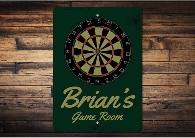 Brian's Game Room Personalized Name Aluminum Metal Sign for Man Cave Wall Decor Entertainment Space Hanging Plaque with Pre-Drilled Holes 8x12 Inch