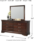 Signature Design by Ashley Alisdair Traditional 6-Drawer Dresser and Mirror with Safety Stop, Dark Brown