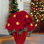 2 Pack 18" Lighted Large Artificial Poinsettias for Outdoors LED Poinsettia Flowers Artificial Faux Poinsettia Plants Poinsettia Christmas Decorations for Office Home Kitchen Decor (Red Paper)