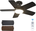 addlon Ceiling Fans with Lights, 32 inch Low Profile Ceiling Fan with Light and Remote Control, Flush Mount, Reversible, 3CCT, Dimmable, Quiet, Black Small Ceiling Fan for Bedroom Indoor/Outdoor Use
