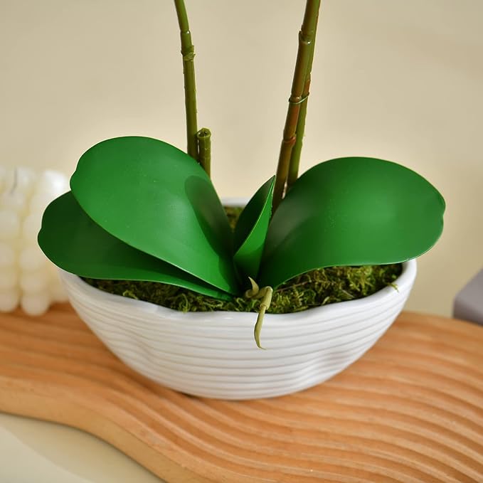 Large Artificial Potted Orchid Plant, Silk Flower Arrangement with Ceramics Vase, Purple