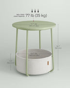 VASAGLE LILEA Collection - Small Round Side End Table, Modern Nightstand with Fabric Basket, Laurel Green and Cream White ULET223C69