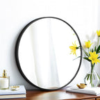 20" Round Mirror Circle Wall Mounted Hanging or Against Wall Metal Frame Dressing Make-up Mirrors for Entryway Bedroom Bathroom Living Room 20 inch Black