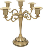 Brass Candle Holder，5 Wicks Metal Candle Holders for Taper Candles（10.6 inch Tall Candelabra, for 1/2-1 inch Pillar Candles Diameter Each）,Centerpiece Elegant Decoration Piece for Table