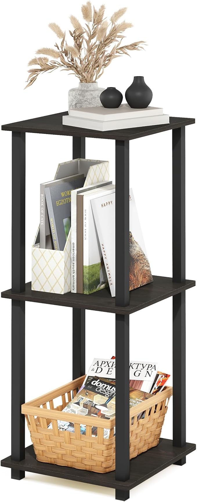 Furinno SIMPLISTIC Side Table Set of 2, 2-Tier End Table, Nightstand, Night Stand, Bedside Table, Easy Assembly, for Living Room, Bedroom, Espresso