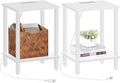 TUTOTAK End Table with Charging Station, Set of 2, Small Side Table with Outlets, Nightstand Bedside Table, 2-Tier Storage Shelf for Small Space, Living Room, Bedroom White TB01BW041