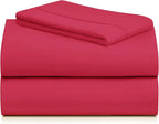 LuxClub 3 PC Sheet Set Bed Sheets Deep Pockets 16" Eco Friendly Wrinkle Free Cooling Machine Washable Hotel Bedding Silky Soft - Red Twin