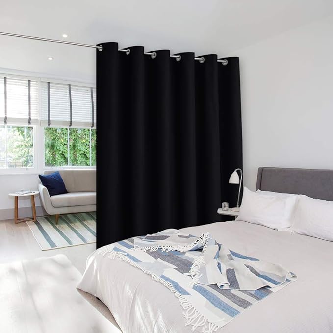 NICETOWN Room Divider Heavy Curtain Screen Partitions, Hide Clutter Separate Functions Grommet Portable Room Divider Screen Curtain Panel for Bedroom (1 Piece, 8ft Tall x 10ft Wide, Black)