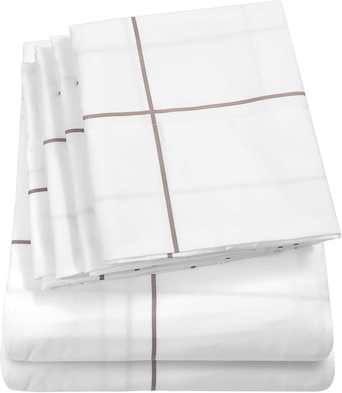 Full Size Bed Sheets - 6 Piece 1500 Supreme Collection Fine Brushed Microfiber Deep Pocket Full Sheet Set Bedding - 2 Extra Pillow Cases, Great Value, Full, Window Pane White