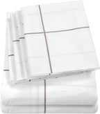 Cal King Size Bed Sheets - 6 Piece 1500 Supreme Collection Fine Brushed Microfiber Deep Pocket California King Sheet Set Bedding - 2 Extra Pillow Cases, Great Value, California King, Window Pane White