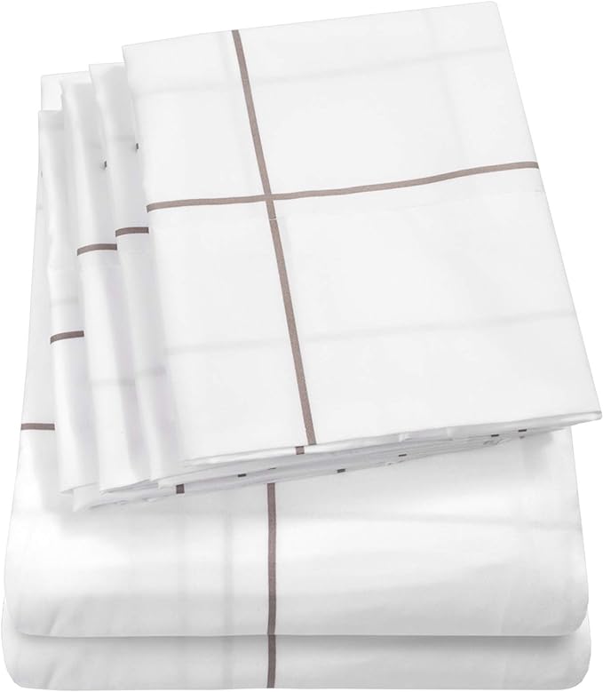 Cal King Size Bed Sheets - 6 Piece 1500 Supreme Collection Fine Brushed Microfiber Deep Pocket California King Sheet Set Bedding - 2 Extra Pillow Cases, Great Value, California King, Window Pane White