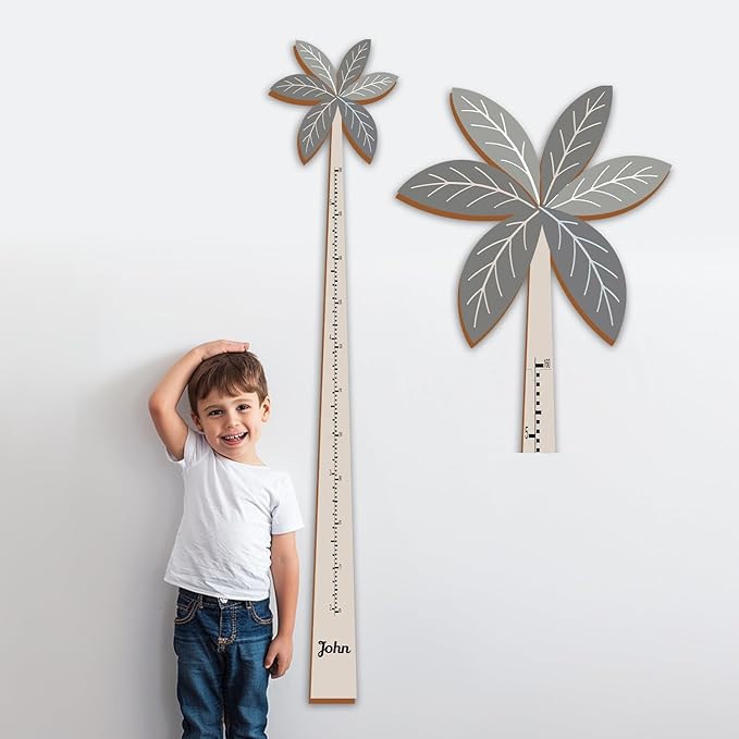 Personalized Growth Chart for Wall, Wooden Height Chart for Kids, Cute Height Measurement for Child/Girls/Boys, Baby and Toddler's Playroom/Kid's Room/Nursery Decor, Coconut Tree