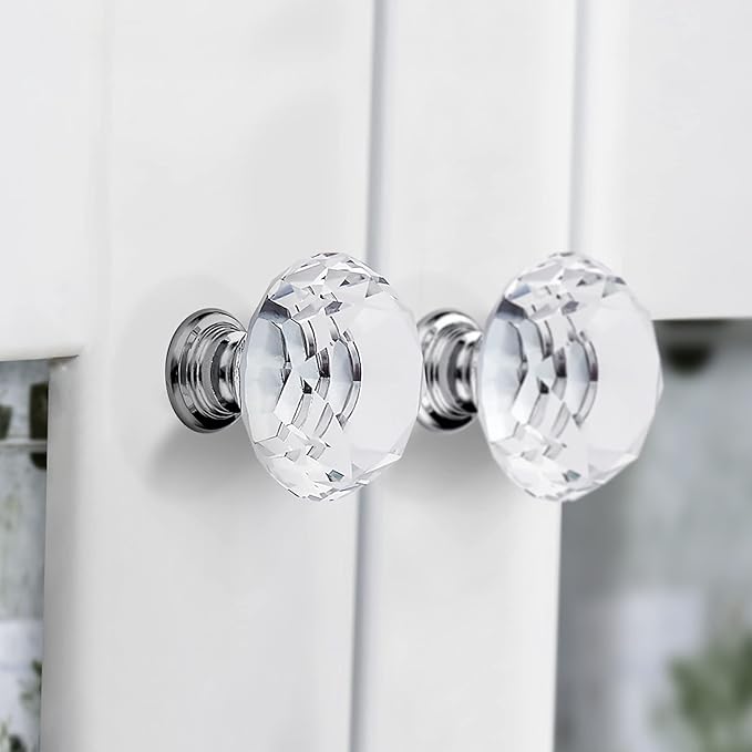 Ravinte 10 Pack Crystal Drawer Knobs - Glass Cabinet Knobs, Diamond Shaped, 30 mm with Silver Base